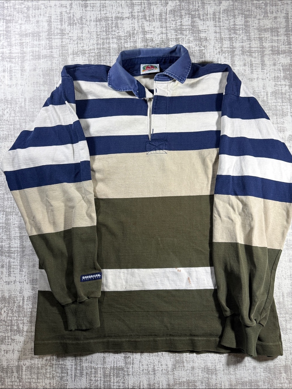 Vintage Barbarian Striped Rugby Shirt —multi color size L 28X23PTP *See photo